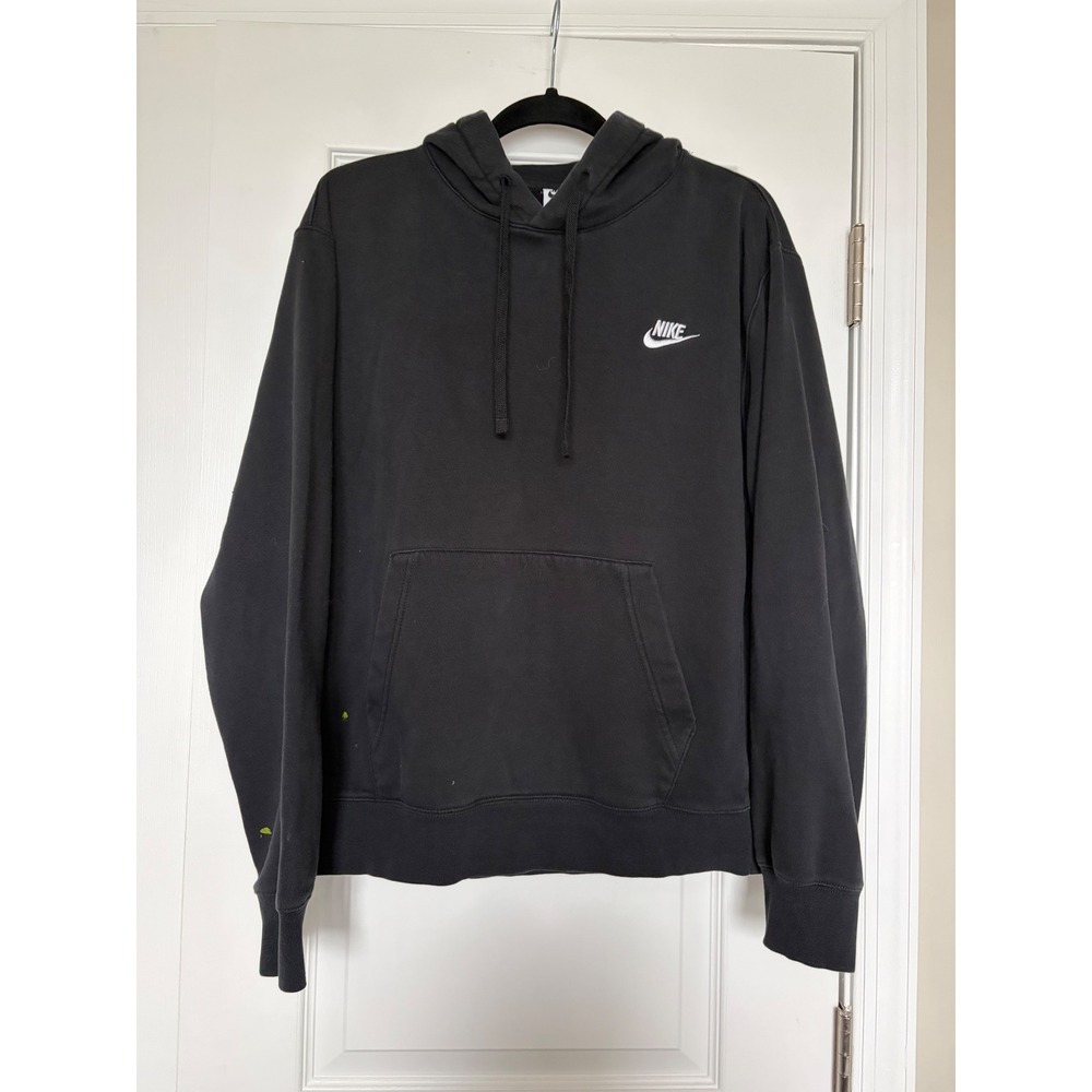 Nike Sportswear Club Fleece Hoodie Black Pullover Embroidered Logo Mens Medium
